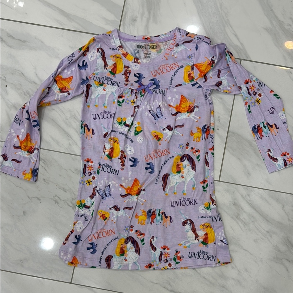 Girls' Unicorn Print Long Sleeve Dress